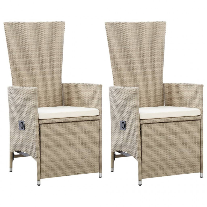 Garten-Liegestühle 2 Stk. mit Auflagen Poly Rattan Beige