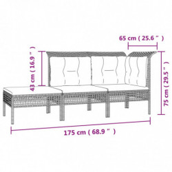 7-tlg. Garten-Lounge-Set mit Kissen Grau Poly Rattan