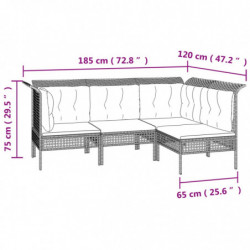 7-tlg. Garten-Lounge-Set mit Kissen Grau Poly Rattan