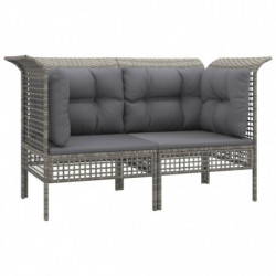 Garten-Ecksofas mit Kissen 2 Stk. Grau Poly Rattan