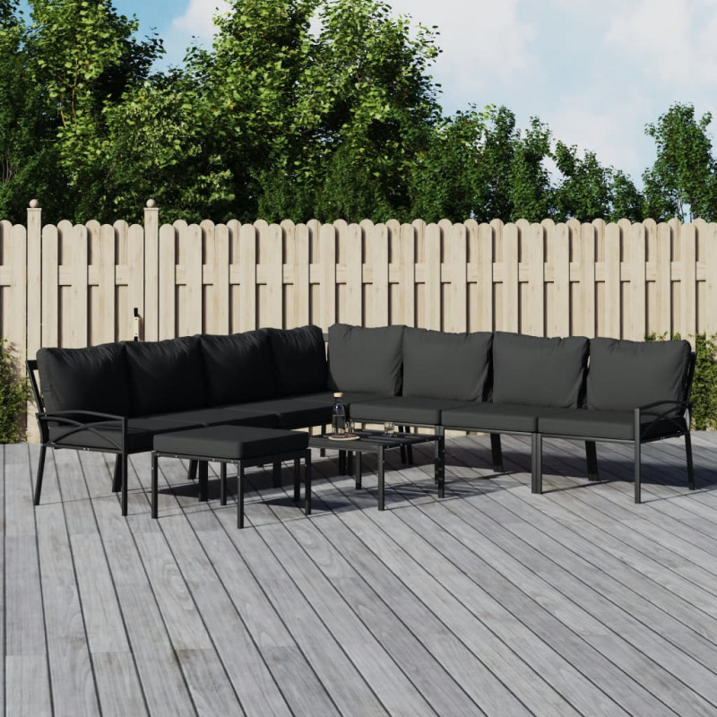 9-tlg. Garten-Lounge-Set mit Grauen Kissen Stahl