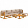 6-tlg. Garten-Lounge-Set mit Taupe Kissen Massivholz