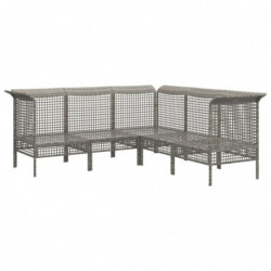 5-tlg. Garten-Lounge-Set mit Kissen Grau Poly Rattan