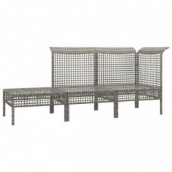 3-tlg. Garten-Lounge-Set mit Kissen Grau Poly Rattan