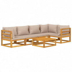 6-tlg. Garten-Lounge-Set mit Taupe Kissen Massivholz