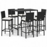 7-tlg. Gartenbar-Set mit Kissen Schwarz Poly Rattan