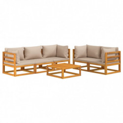 6-tlg. Garten-Lounge-Set mit Taupe Kissen Massivholz