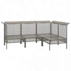 4-tlg. Garten-Lounge-Set mit Kissen Grau Poly Rattan