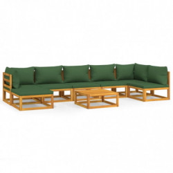 8-tlg. Garten-Lounge-Set mit Grünen Kissen Massivholz