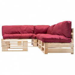 4-tlg. Garten-Paletten-Sofagarnitur mit Roten Kissen Holz