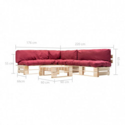 4-tlg. Garten-Paletten-Sofagarnitur mit Roten Kissen Holz