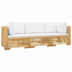 3-tlg. Garten-Lounge-Set mit Kissen Massivholz Teak