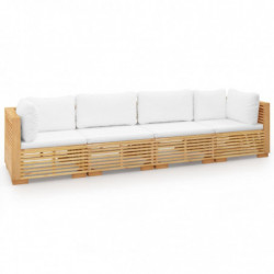 4-tlg. Garten-Lounge-Set mit Kissen Massivholz Teak