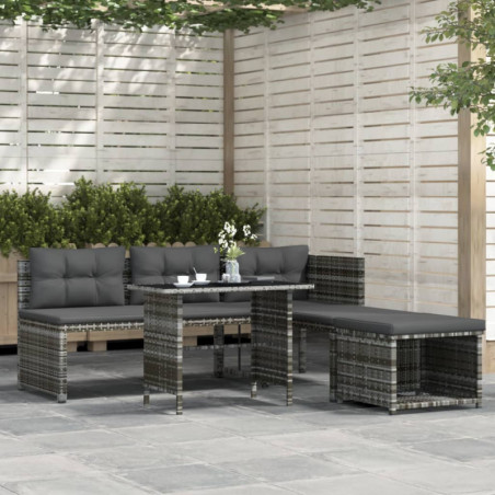 4-tlg. Garten-Essgruppe mit Kissen Grau Poly Rattan