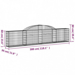 Gabionen mit Hochbogen 5 Stk. 300x30x60/80 cm Verzinktes Eisen