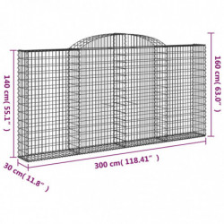 Gabionen mit Hochbogen 12 Stk 300x30x140/160cm Verzinktes Eisen