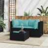 3-tlg. Garten-Lounge-Set mit Kissen Schwarz Poly Rattan