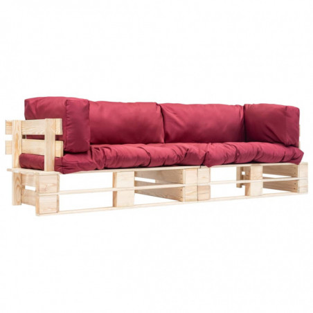 2-tlg. Garten-Palettensofa mit Roten Kissen Kiefernholz