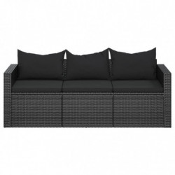 3-Sitzer-Gartensofa mit Kissen Schwarz Poly Rattan