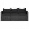 3-Sitzer-Gartensofa mit Kissen Schwarz Poly Rattan