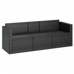 3-Sitzer-Gartensofa mit Kissen Schwarz Poly Rattan