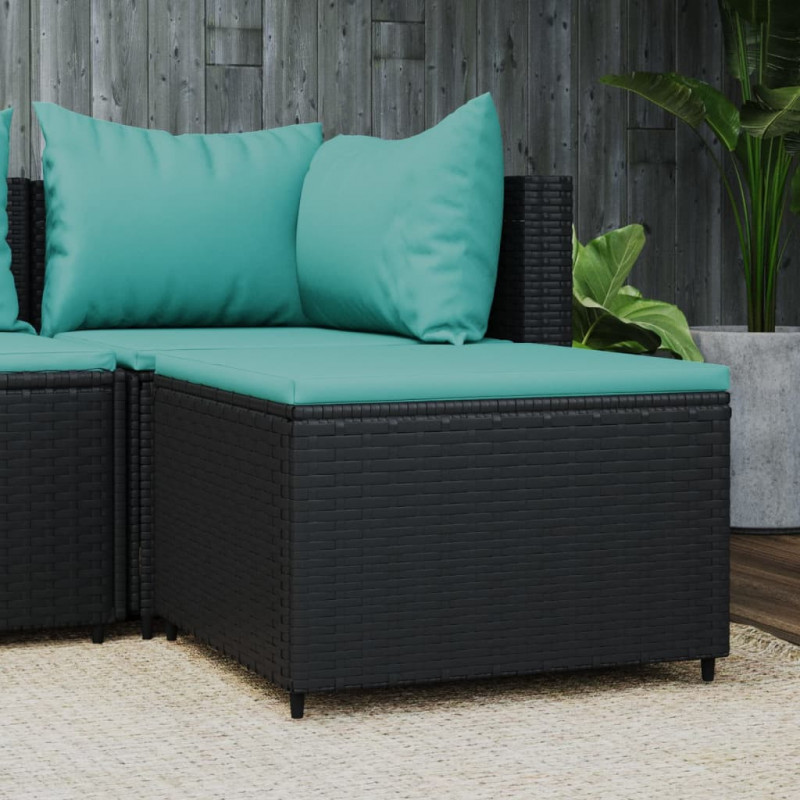 Gartenhocker mit Kissen Schwarz Poly Rattan