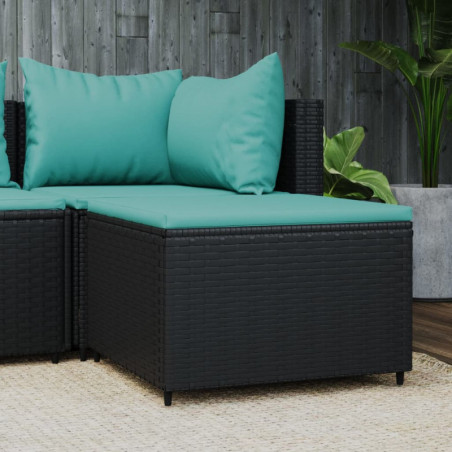 Gartenhocker mit Kissen Schwarz Poly Rattan