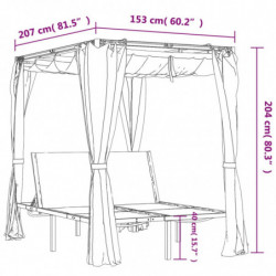 Doppel-Sonnenliege mit Vorhängen und Baldachin Anthrazit