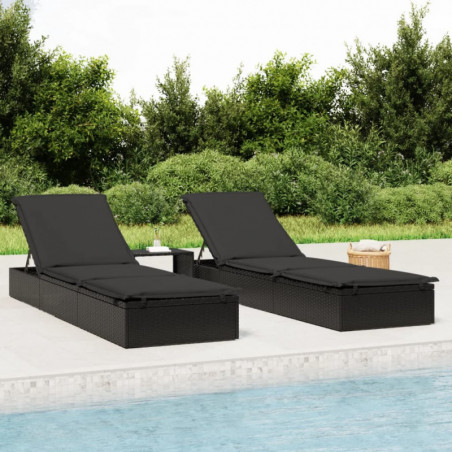 Sonnenliege mit Tisch Schwarz Poly Rattan