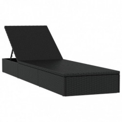 Sonnenliege mit Tisch Schwarz Poly Rattan