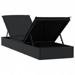 Sonnenliege mit Tisch Schwarz Poly Rattan