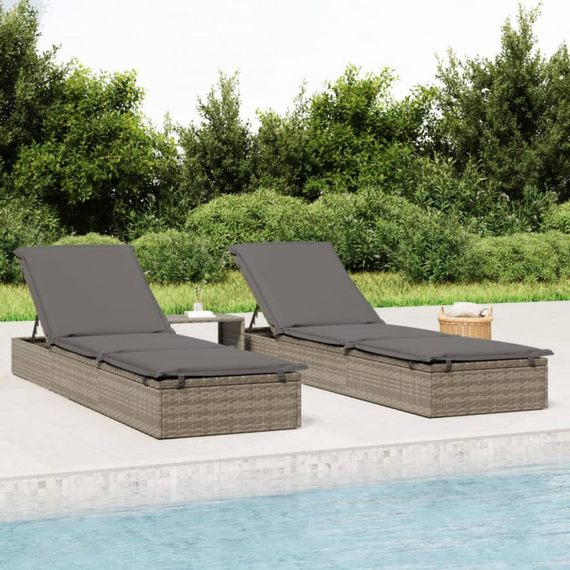 Sonnenliege mit Kissen Grau 201x55x62 cm Poly Rattan