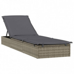 Sonnenliege mit Kissen Grau 201x55x62 cm Poly Rattan