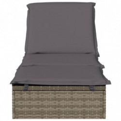 Sonnenliege mit Kissen Grau 201x55x62 cm Poly Rattan