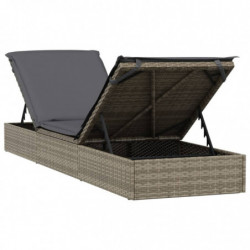 Sonnenliege mit Kissen Grau 201x55x62 cm Poly Rattan