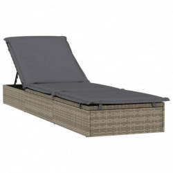 Sonnenliegen 2 Stk. mit Tisch Grau Poly Rattan