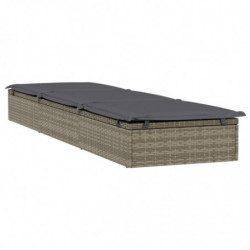 Sonnenliegen 2 Stk. mit Tisch Grau Poly Rattan