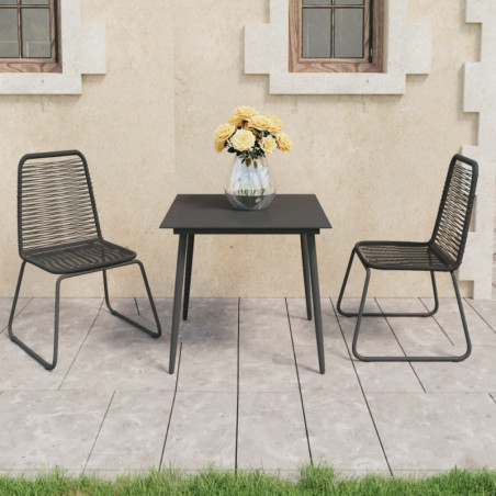 3-tlg. Garten-Essgruppe Darja PVC Rattan Schwarz