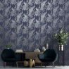 DUTCH WALLCOVERINGS Tapete Pfauen-Motiv Marineblau und Silbern