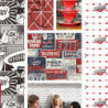 Urban Friends & Coffee Tapete Werbetafeln Klein Blau und Rot