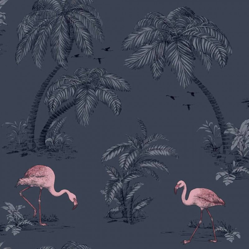 DUTCH WALLCOVERINGS Tapete Flamingo Benzin Blau