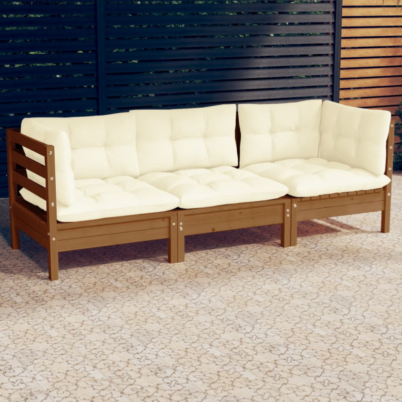 3-Sitzer-Gartensofa Benjamin mit Creme Kissen Massivholz Kiefer