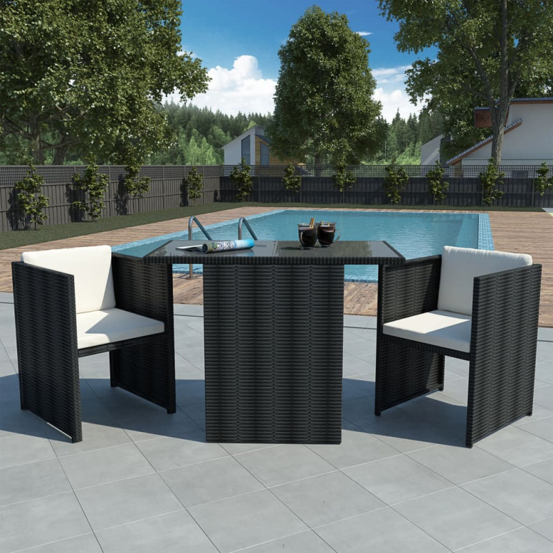 3-tlg. Bistro-Set Brandulf mit Auflagen Poly Rattan Schwarz