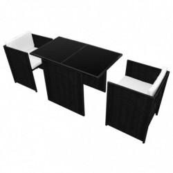 3-tlg. Bistro-Set Brandulf mit Auflagen Poly Rattan Schwarz