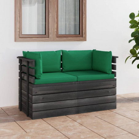 Garten-Palettensofa Tommy 2-Sitzer mit Kissen Kiefer Massivholz