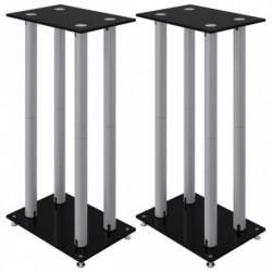 Lautsprecher-Ständer 2 Stk. Schwarz & Silbern Hartglas 4 Säulen