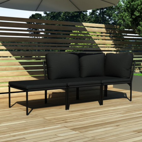 3-tlg. Garten-Lounge-Set Deflorata mit Auflagen Schwarz PVC
