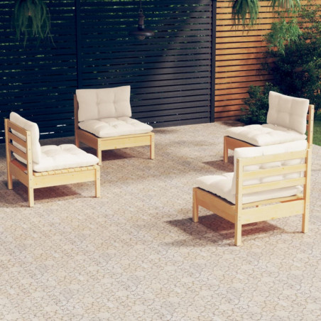 4-tlg. Garten-Lounge-Set Frerk mit Creme Kissen Kiefernholz