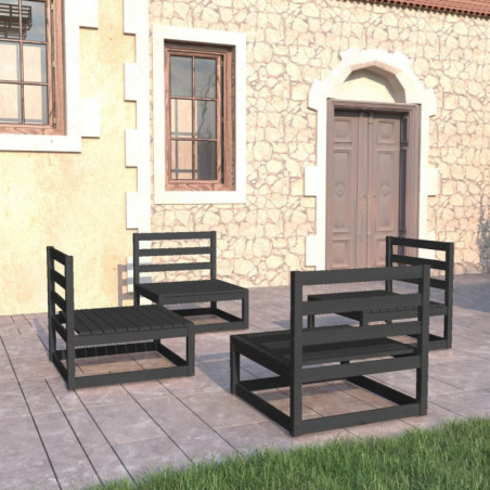 4-tlg. Garten-Lounge-Set Schwarz Massivholz Kiefer