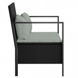 Gartenbank 2-Sitzer mit Kissen Schwarz Poly Rattan